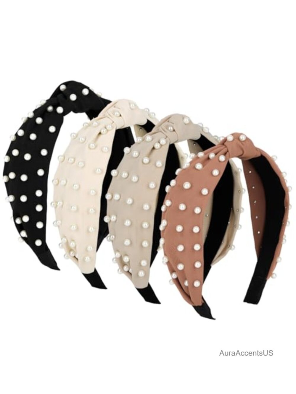 4 Pack Pearl Knotted Headbands for Women Wide Cotton Blend Hairband